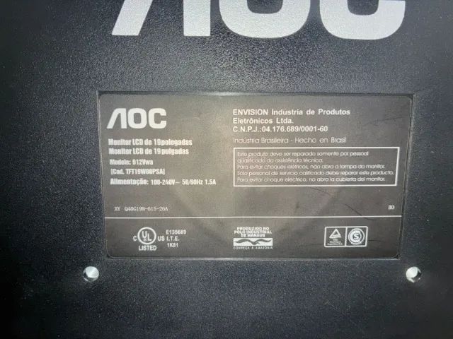 Monitor AOC 19" Widescreen 912Vwa com Cabo HDMI + Cabos - Foto 4