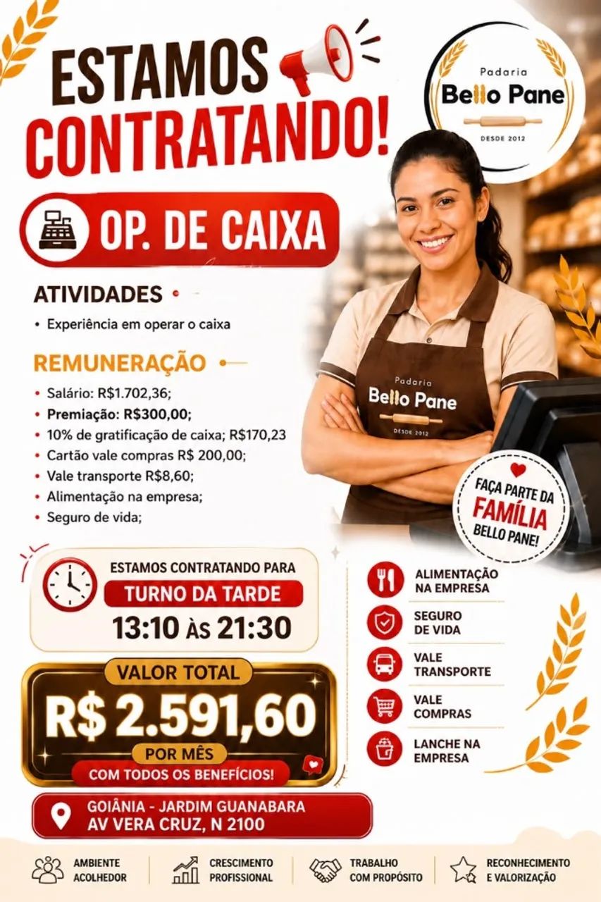 Contrata-se Operadora de Caixa em Padaria