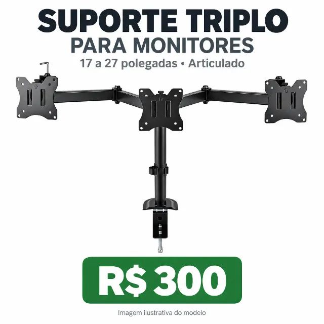 Suporte triplo articulado para 3 monitores de 17 a 27 polegadas - Foto 5