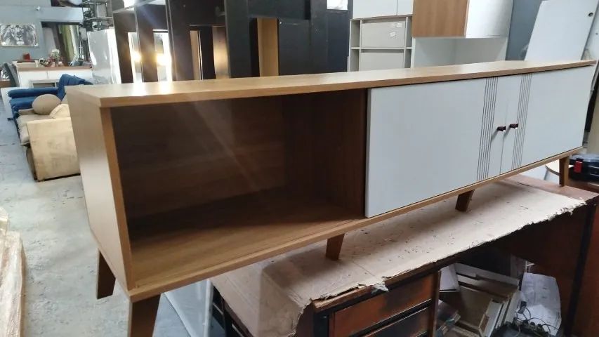 Rack para TV até 75 Polegadas MDF 180cm 2 Portas Nature Off White Denver Marrom - Foto 3