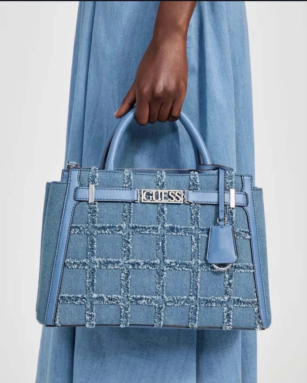 bolsa guess hauser denim checkered satchel - Foto 2