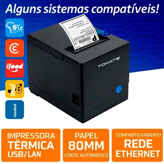 Impressora 80mm USB + LAN + Gaveta - (Cupons + NFC-e + Recibos + Crediá + Notas + Pedidos)