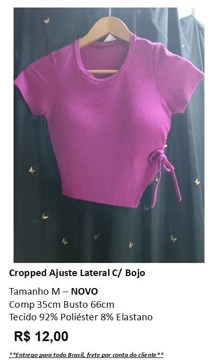 Cropped Ajuste Lateral Com Bojo