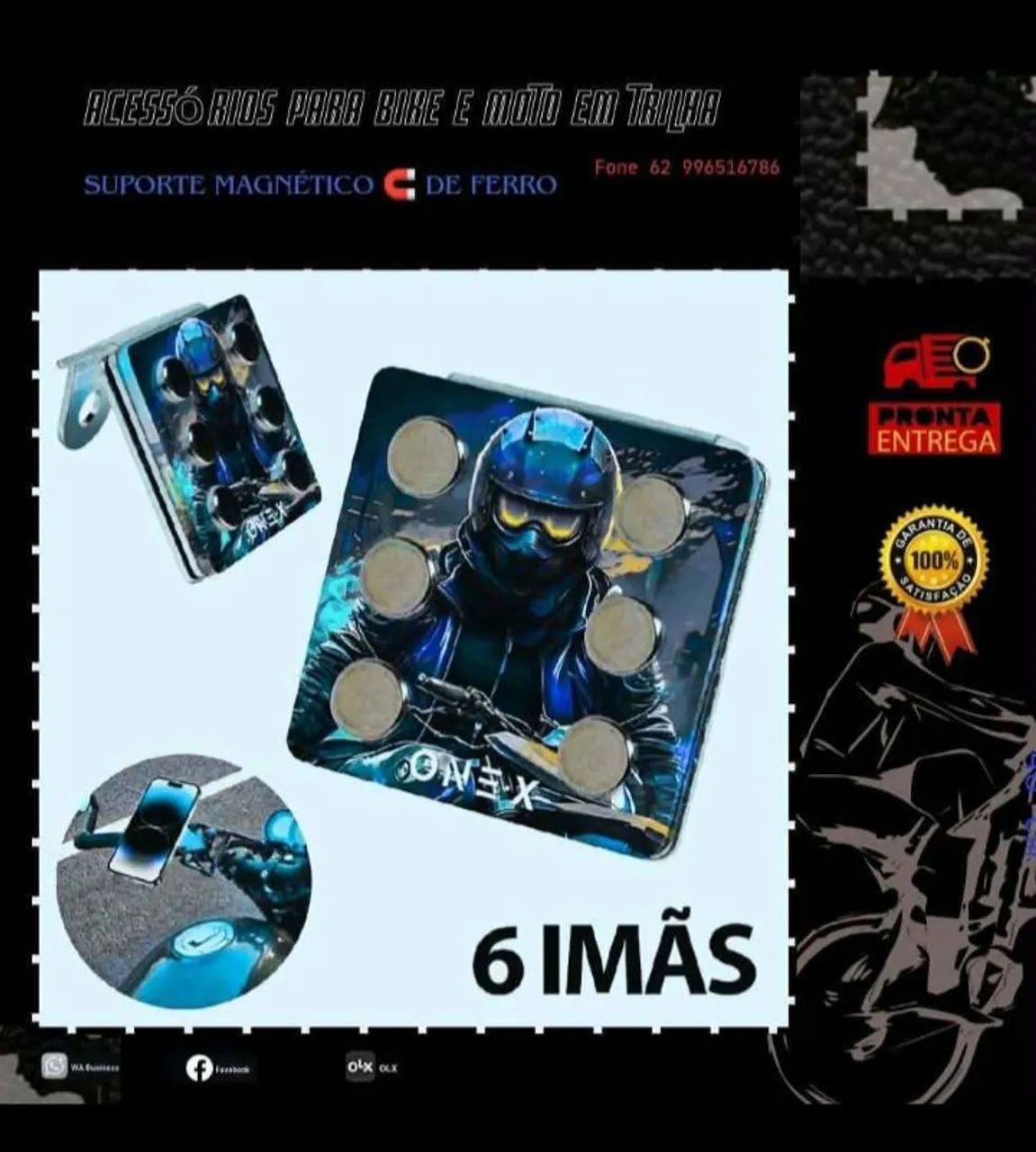 Suportes de 6 imã,s para celular (Bike e Moto) - Foto 3