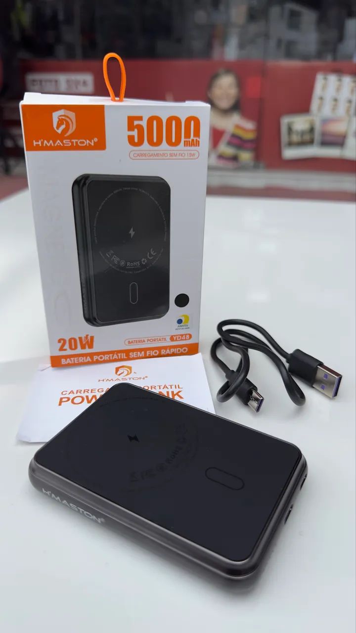 Bateria Portátil Por Indução e Cabos 20W
