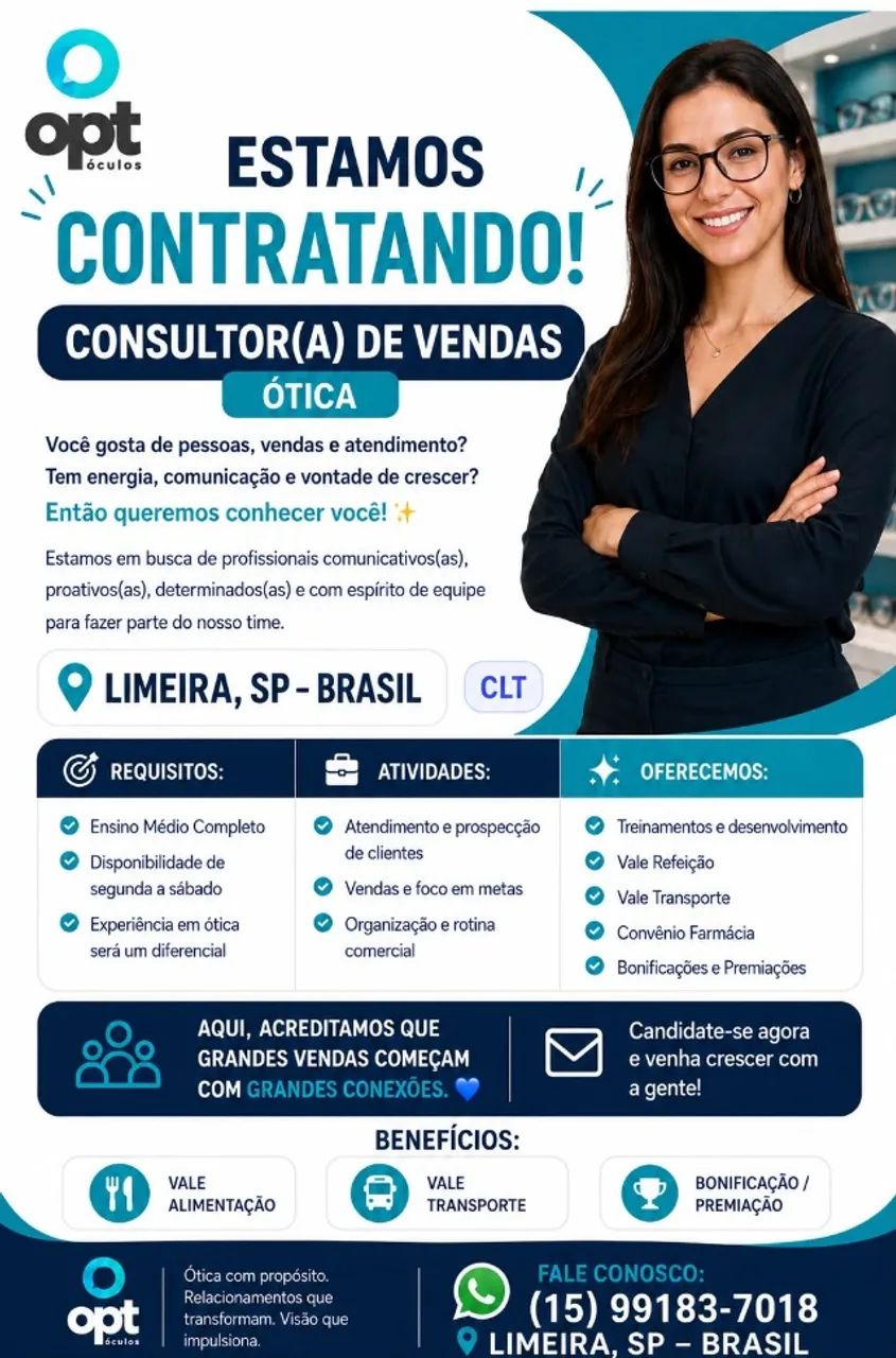 Consultores de vendas ótica 