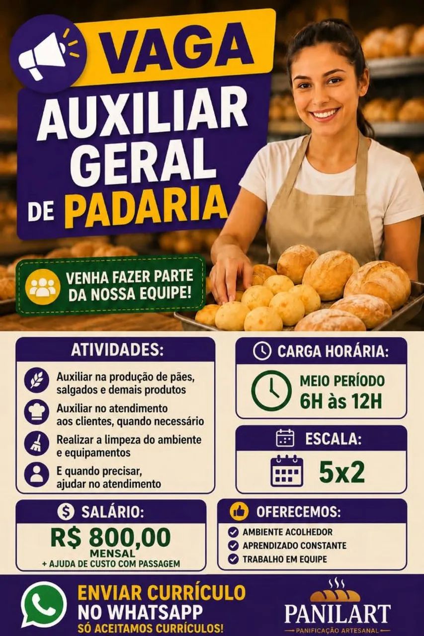 VAGA DE AUXILIAR GERAL DE PADARIA 1