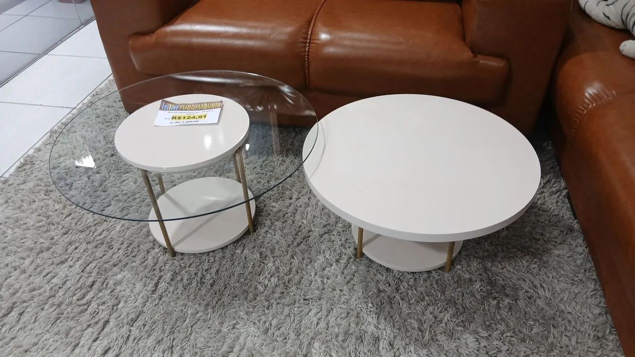 Centro de mesa dupla, 100% MDF e estrutura em aço dourado 