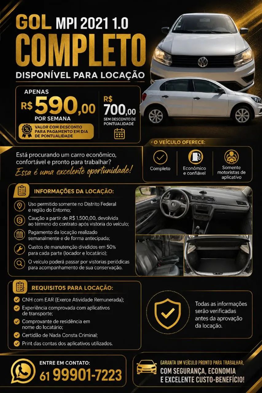 590,00 ALUGUEL DE VEÍCULO PARA MOTORISTA DE APP - UBER, 99 E INDRIVE - Foto 2