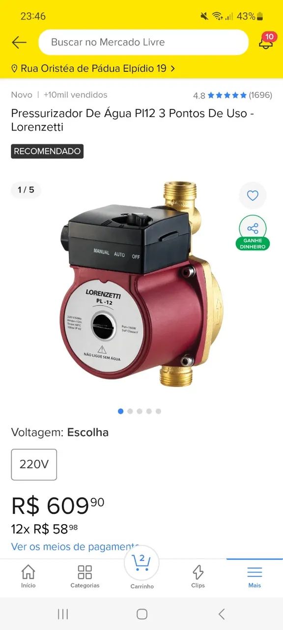 Pressurizador PL12 (12MCA) 220V