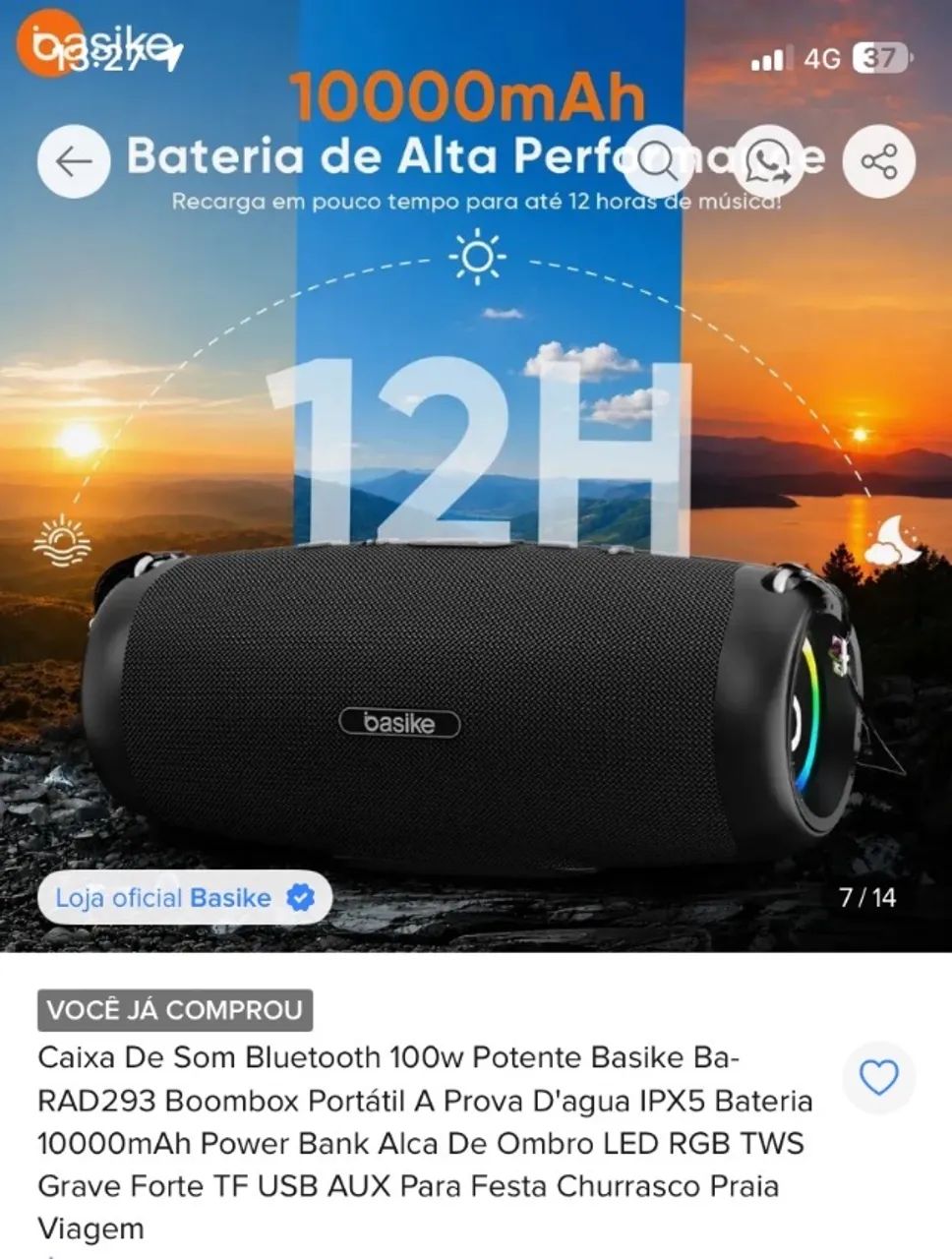 Caixa de som Basike Bluetooth 