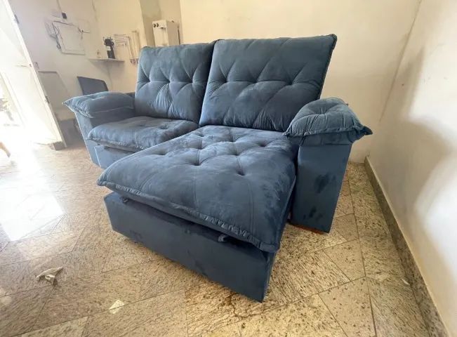 Sofá Retrátil Reclinável Imperial 2,50 Azul - Foto 2
