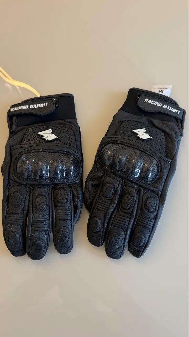 Luva Racing Rabbit Rapid Couro e Carbono (M)