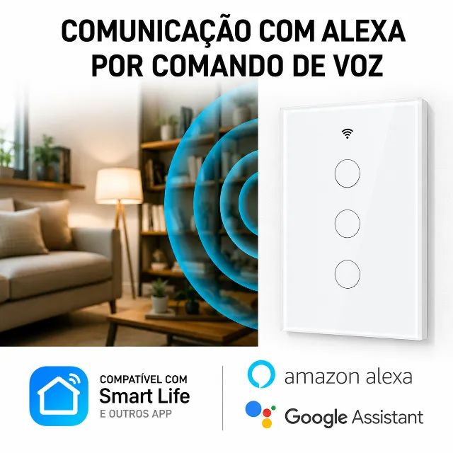 Interruptor Inteligente Wi-Fi Touch 3 Teclas Compatível com Alexa e Google Home - Foto 3