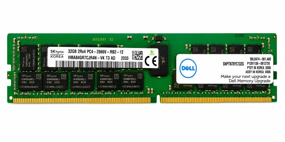 Memoria Dell 32gb Ddr4 2666mhz Rdimm ECC Registrada para Servidor