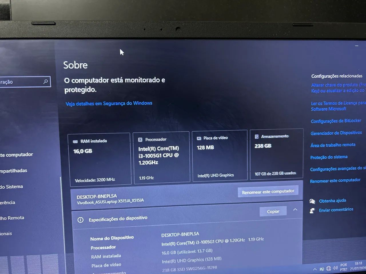 NOTEBOOK ASUS 16GB, I3, MODELO X515J - Foto 3