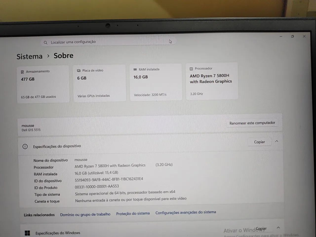 Notebook Dell g15 rayzen 7 16 gb  512 SSD no PiX 4,,500* - Foto 3