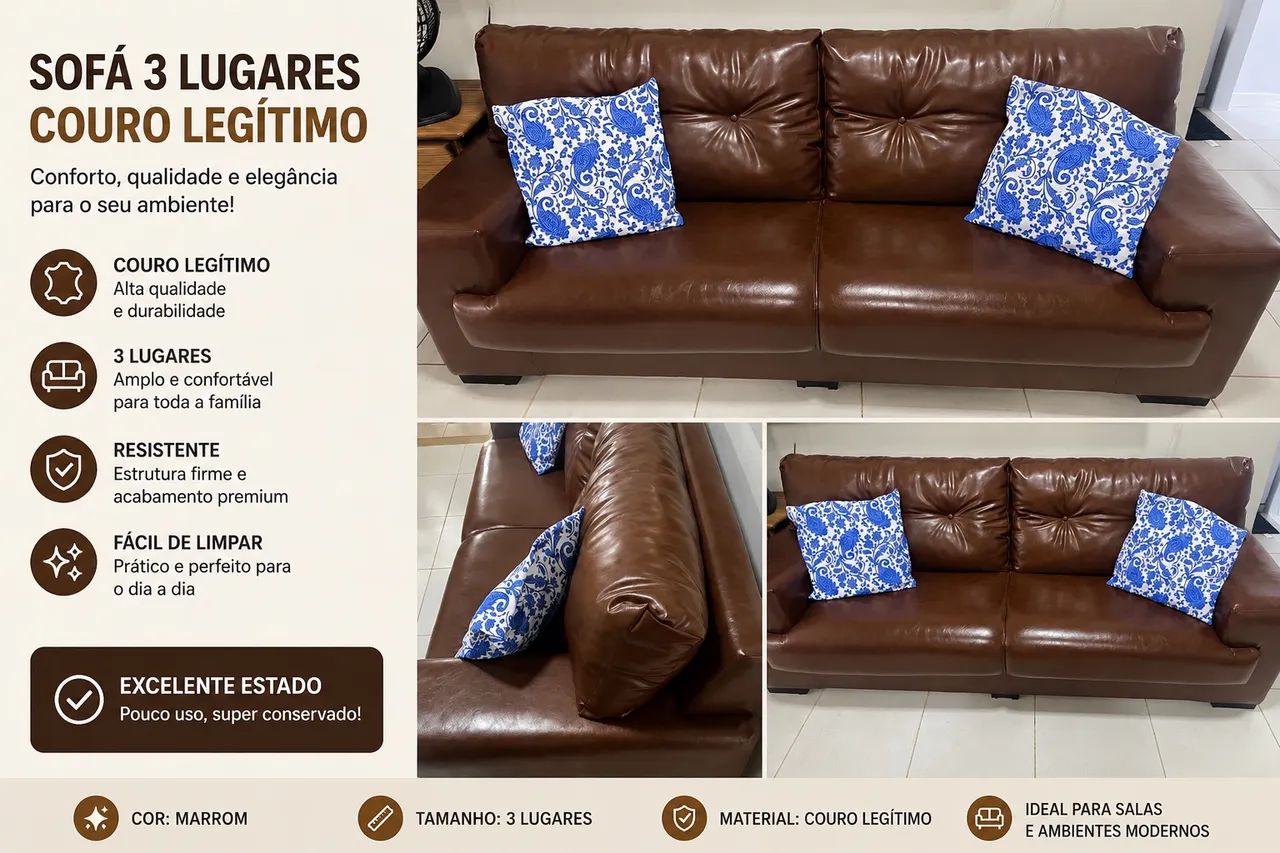 Sofá marrom 3 lugares novo 