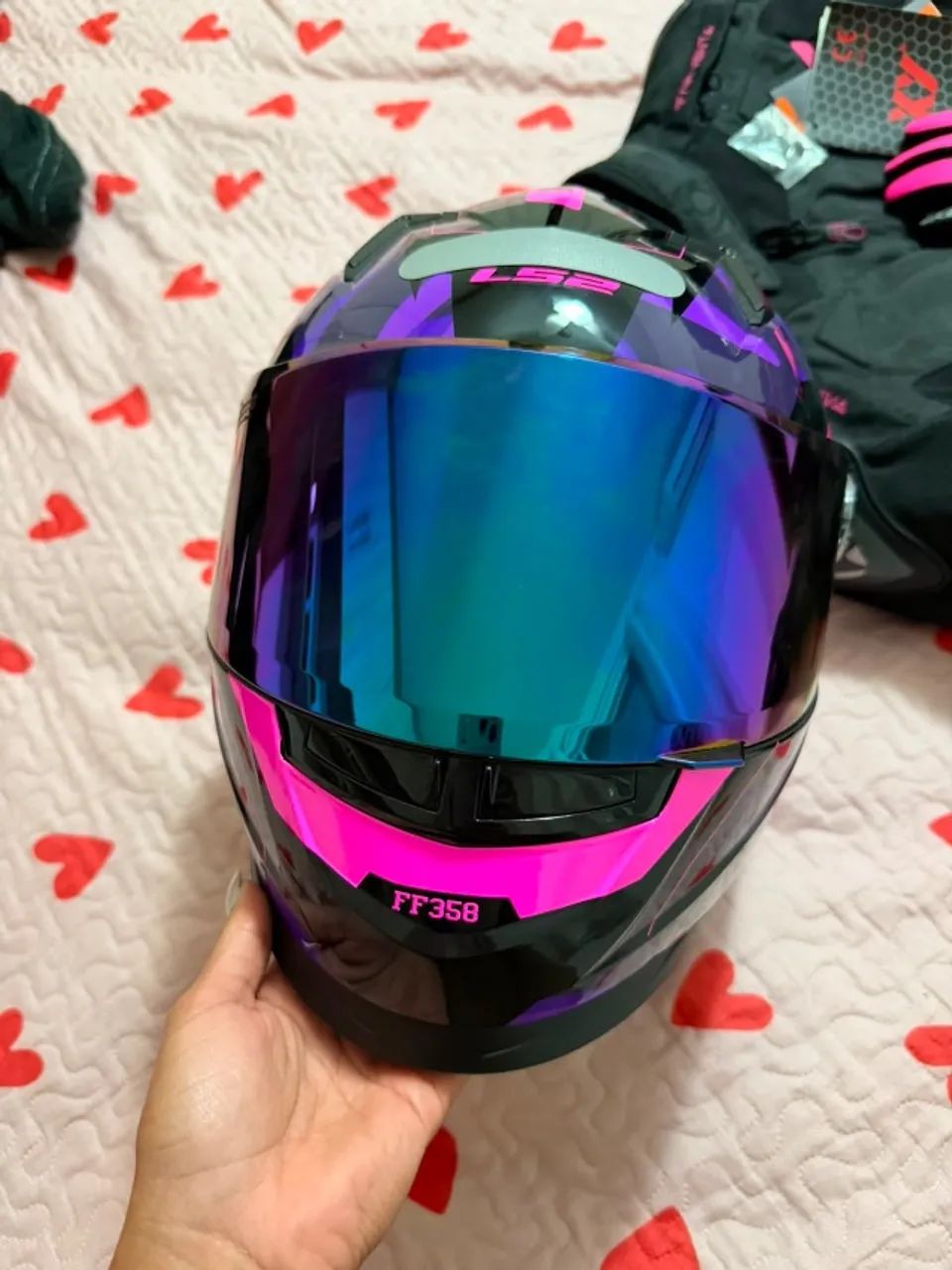 Capacete LS2 FF358 Tank - Rosa/Roxo/Preto - Foto 3