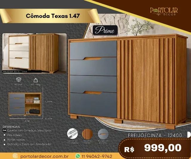 Cômoda Texas 1.47, a pronta entrega 