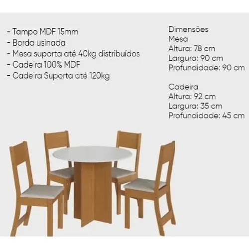Conjunto de Mesa Redonda Alice 4 Cadeiras - Foto 2