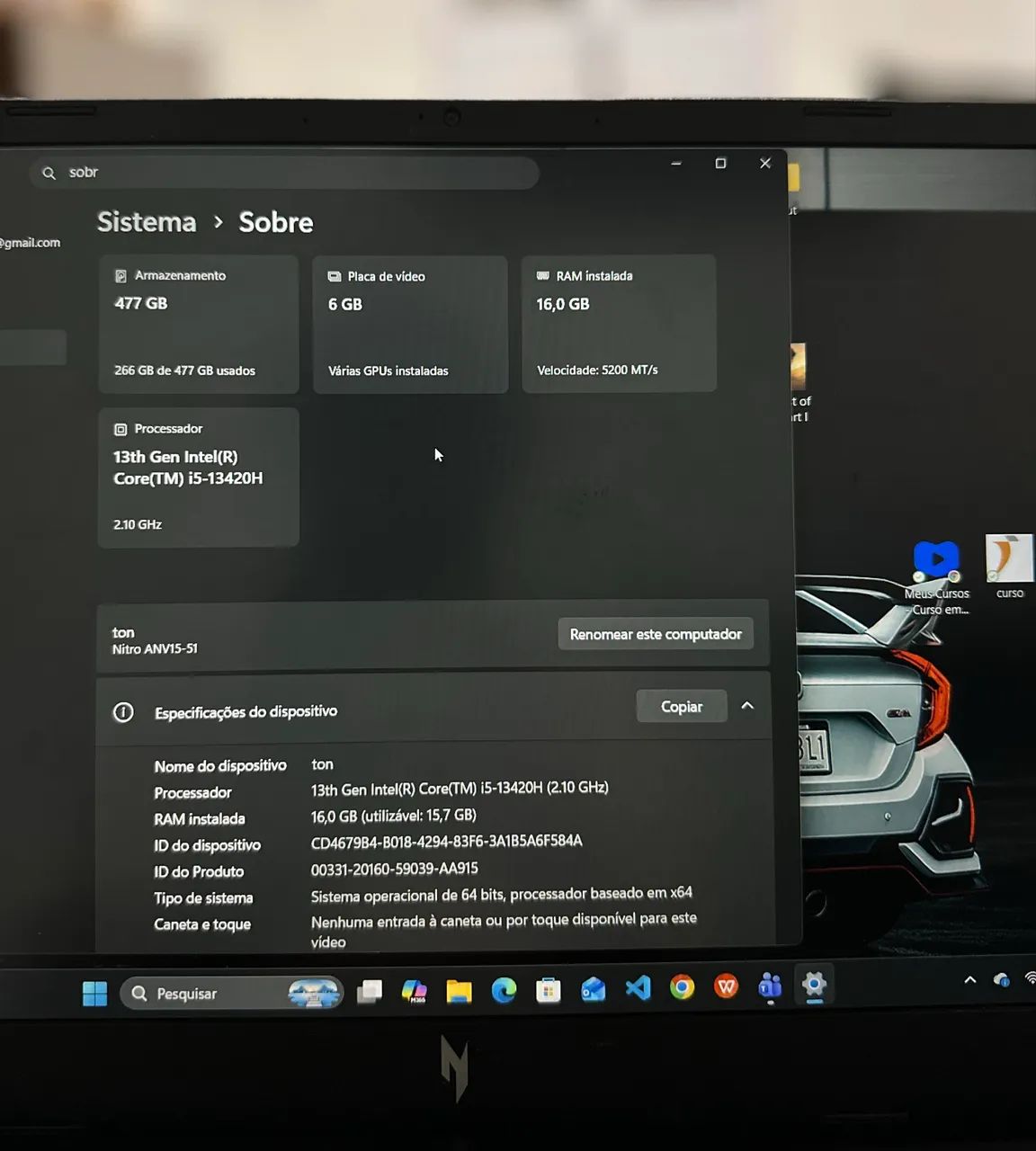 Acer Nitro V15 Gamer - Impecável | RTX 3050  - Foto 2
