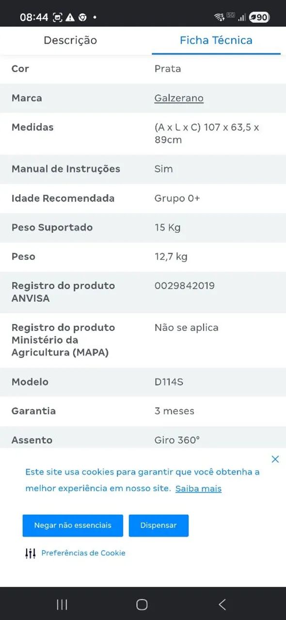 NOVO - Carrinho Vulkan Silver - Galzerano Reversível Com Giro 360 - Foto 3