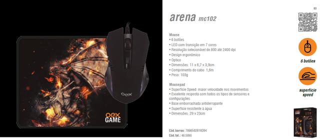 Combo Arena Mouse + Mousepad - Mc-102 Oex em Fortaleza - Foto 3