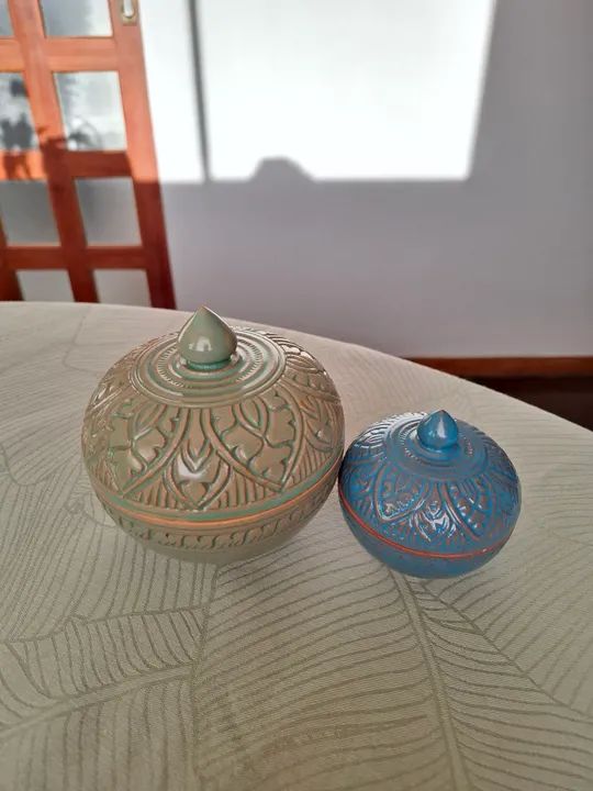 Potes decorativos de cerâmica feitos à mão comprados no Camboja (Ásia) - Foto 2