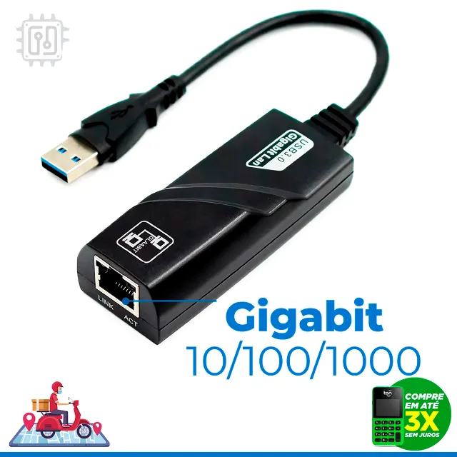 Adaptador Placa de Rede Usb 3.0 Gigabit Ethernet Lan RJ45 10/100/1000 Notebook PC