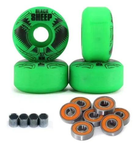 4 RODINHAS DE SKATE STREET 53MM BLACK SHEEP COM ROLAMENTO E ESPAÇADOR