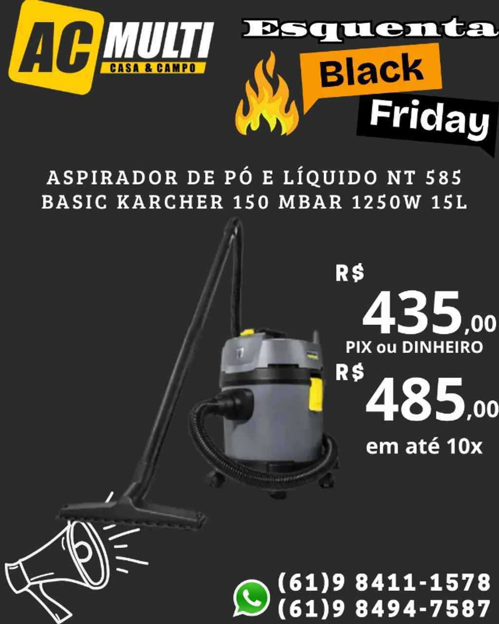 Aspirador de pó e líquido NT 585 Basic Karcher 150 mbar 1250W 15L
