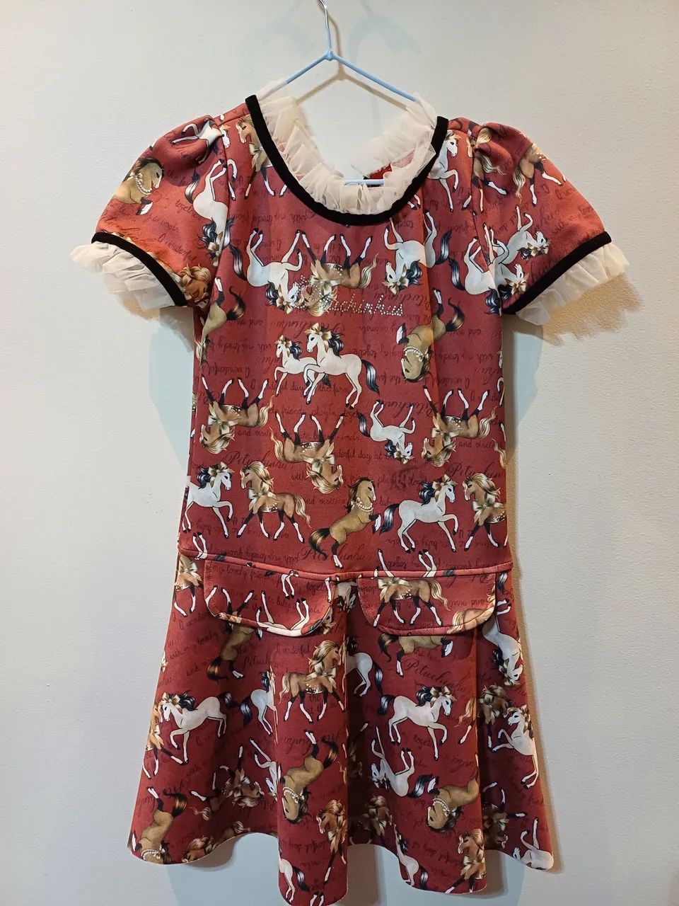 Vestido Infantil Pituchinhus Estampado de Cavalos