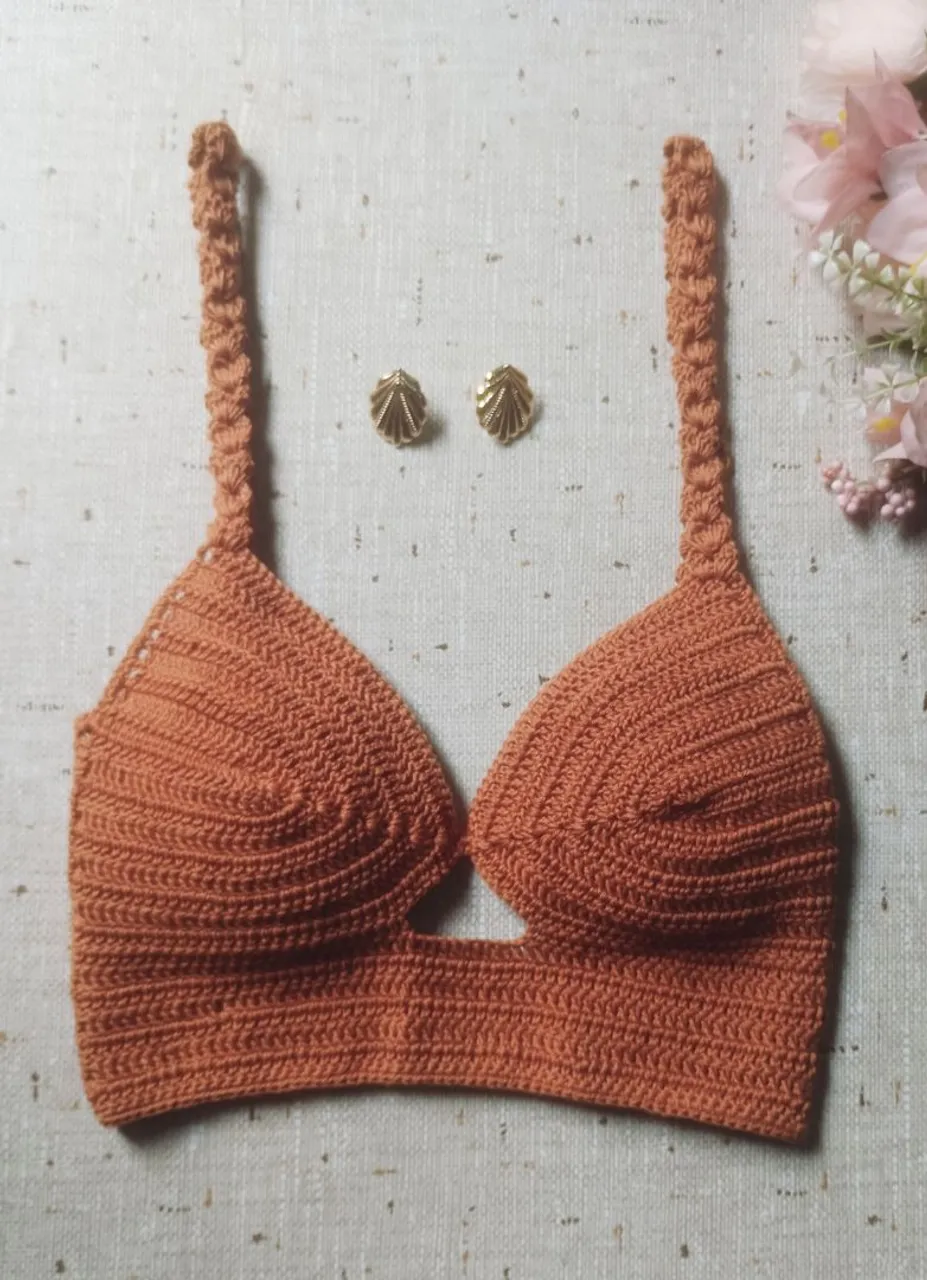 Top Crochê Artesanal Laranja