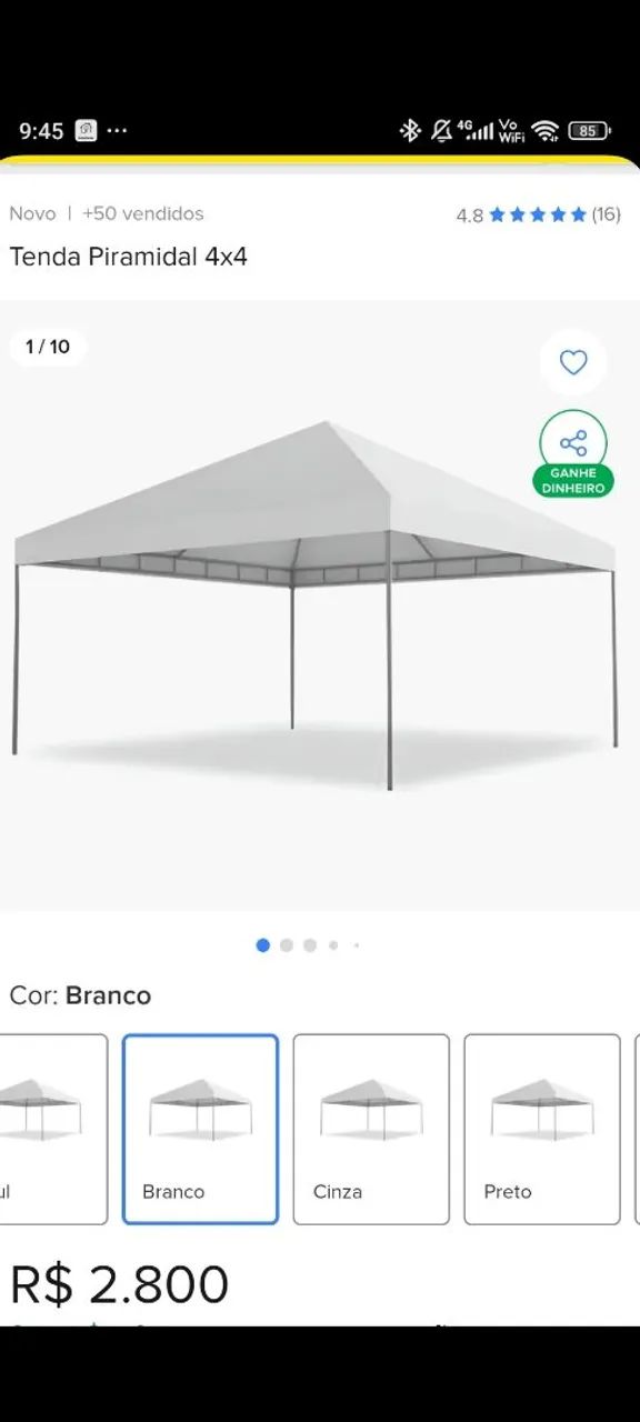 VENDO TENDA PIRAMIDAL 4X4 SEMI NOVA