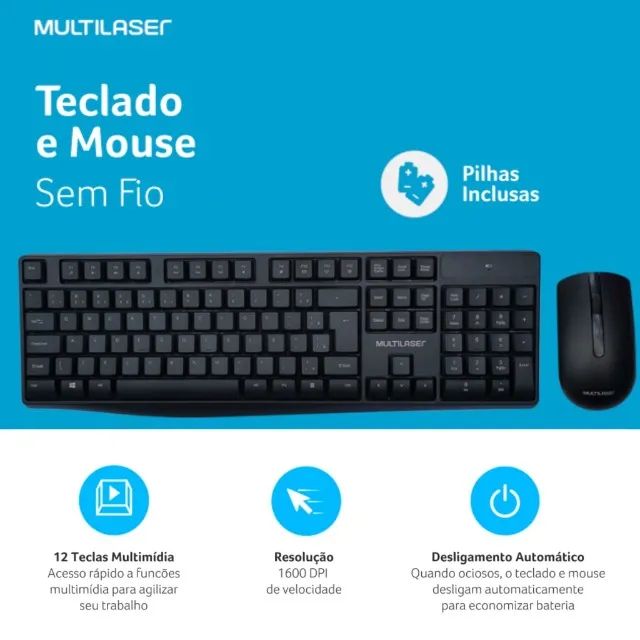 Combo Teclado E Mouse Sem Fio Multimidia Usb + Pilhas - Foto 3