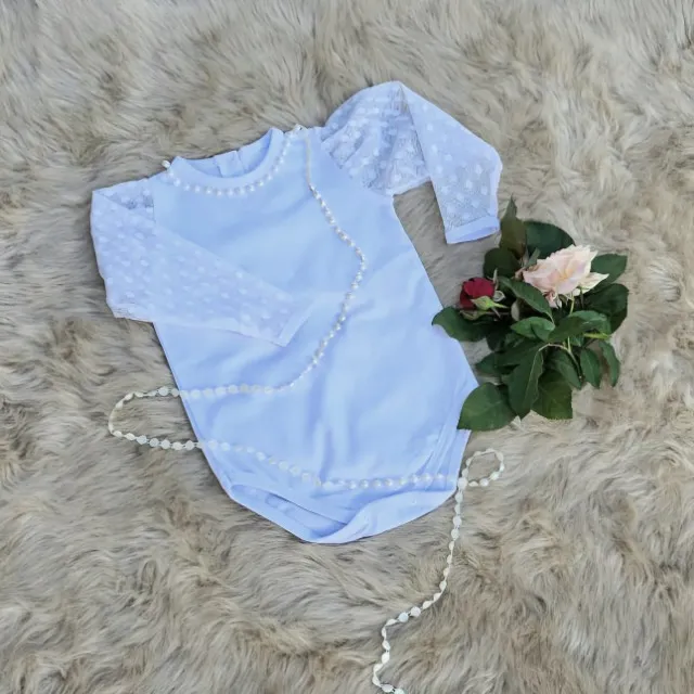 Body Infantil Com Braços De Renda De Bolinha - Branco Básico