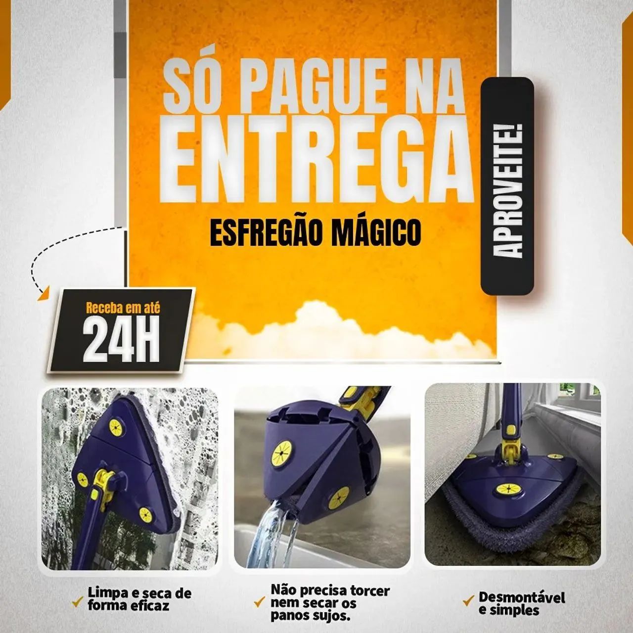 Escova de Limpeza Multifuncional 3 em 1 para Vidro, Janela e Chão- PAGUE SÓ NA ENTREGA  - Foto 3