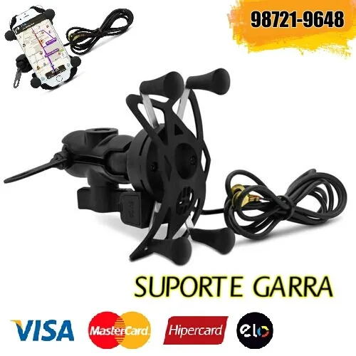 suporte garra com carregador usb top para motoboy aceitamos cartão