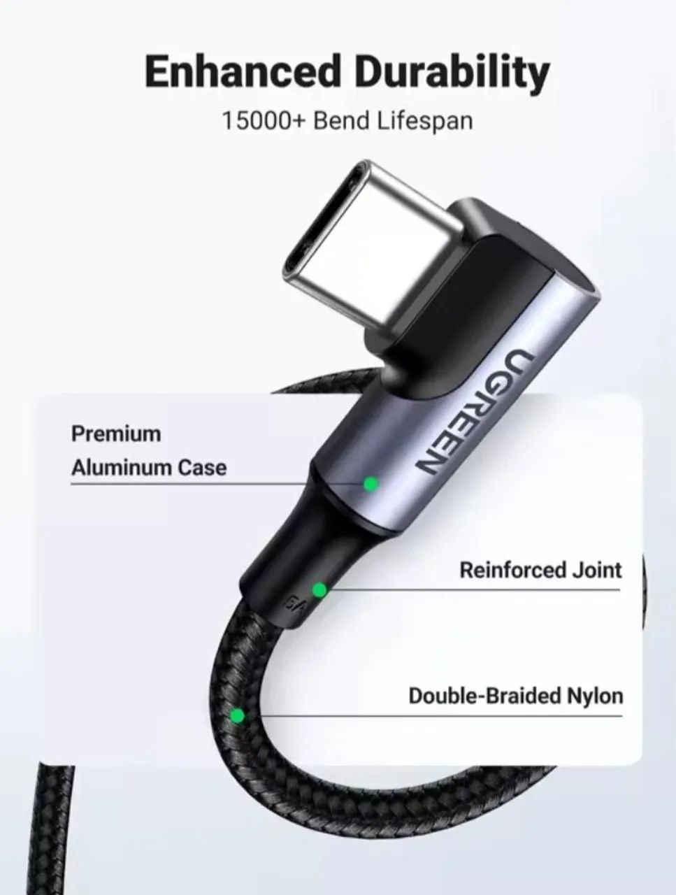 Cabo USB-C para C UGREEN 5A PD100W 90° 2M - Foto 4
