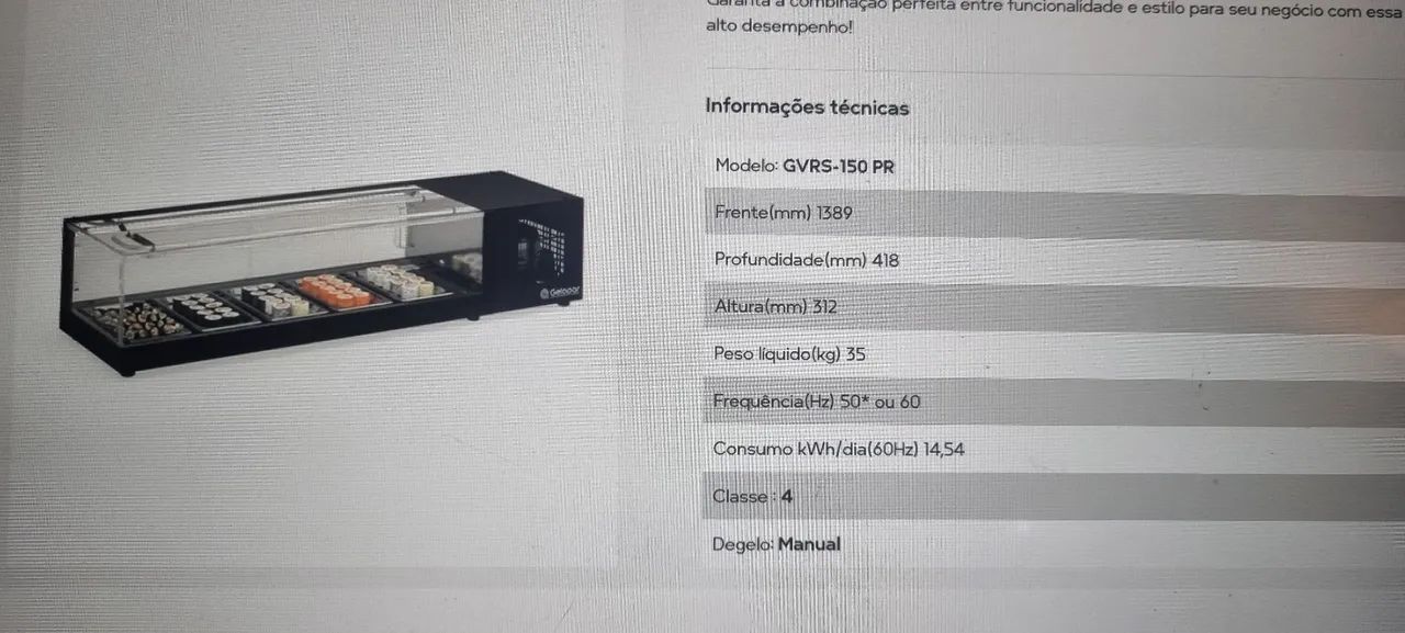 Vitrine refrigerada 1,39 m GVRS 150