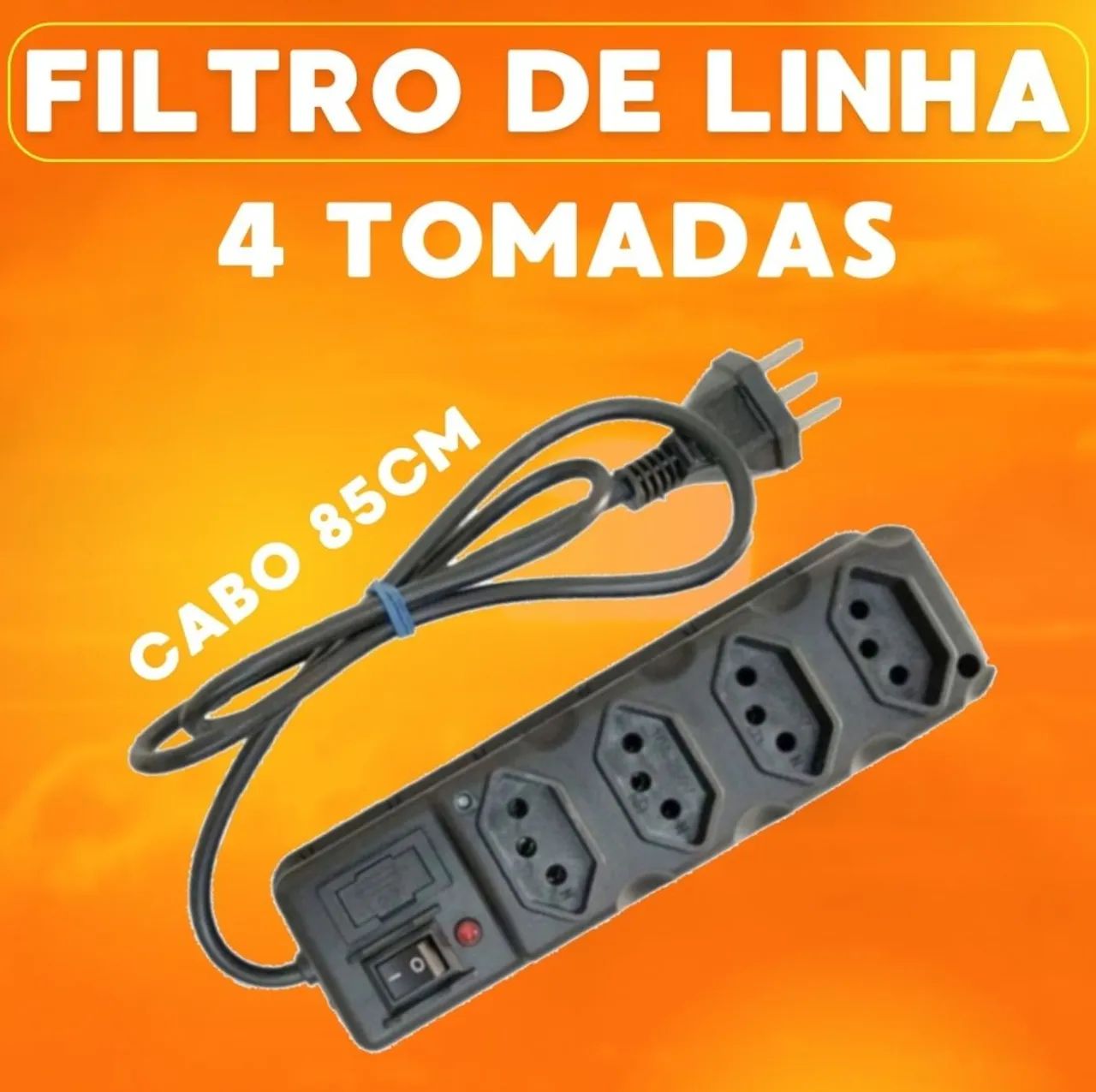 Filtro de Linha 4 Tomadas com Cabo 85cm Com Fusível Régua Tomada