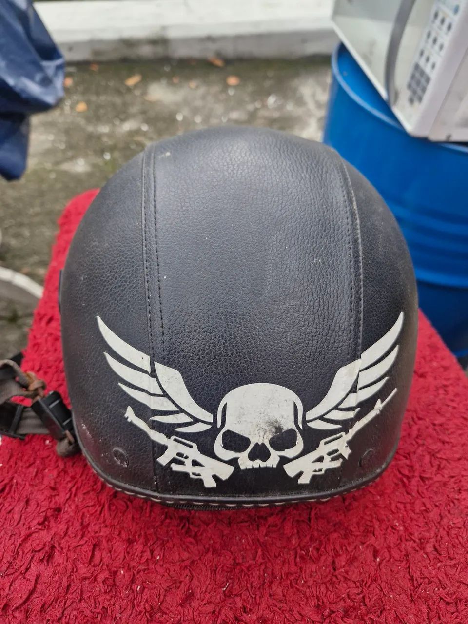 Capacete Old School em Couro - Preto - Foto 2