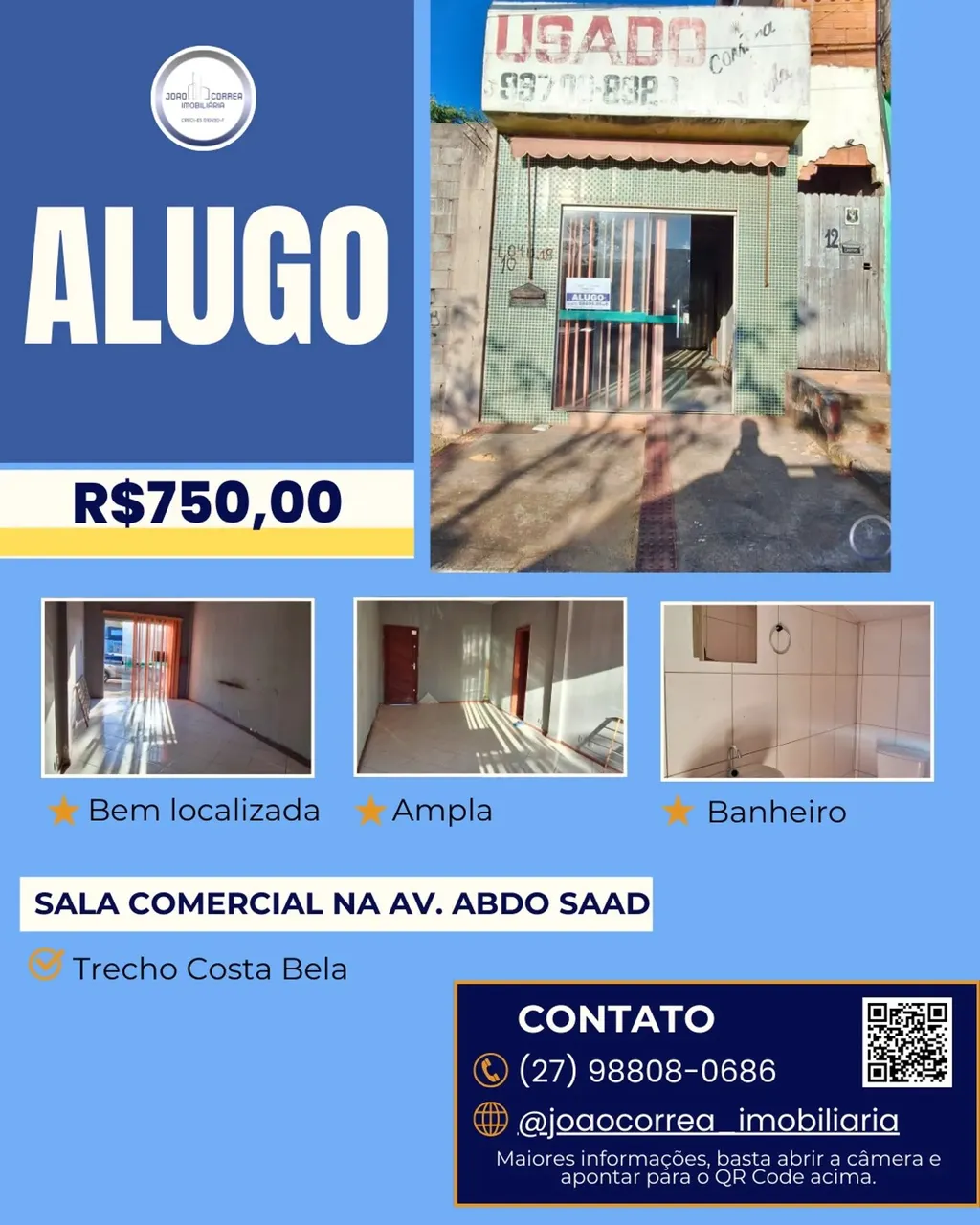 Alugo sala comercia na avenida Abdo Saad em Costa Bela - Serra - ES