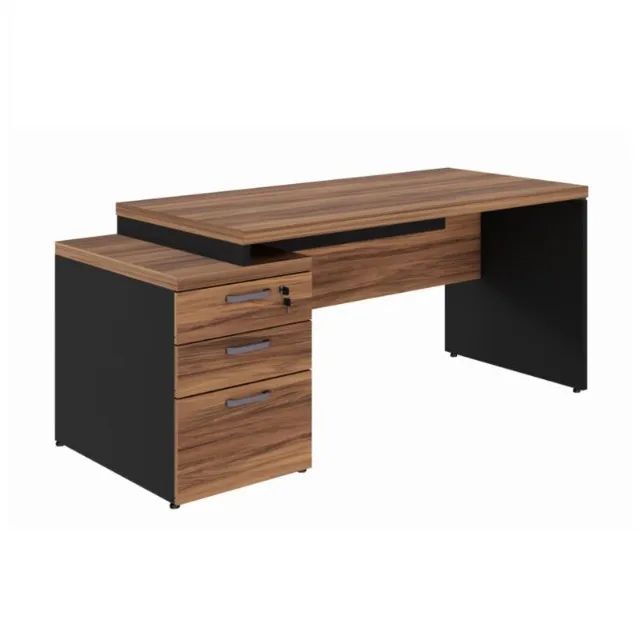 Mesa Pedestal Reta 3 Gavetas 1,92x0,70m Nogal Sevilha/Preto Design Funcional 21405