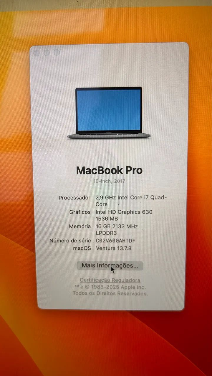 MacBook Pro 15 2017 i7 16GB RAM SSD 1TB TROCO POR IPHONE 15 PRO