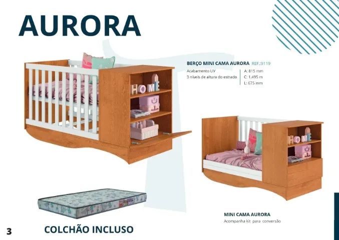 Berço mini cama com Comoda Aurora embutido com colchão - Foto 2