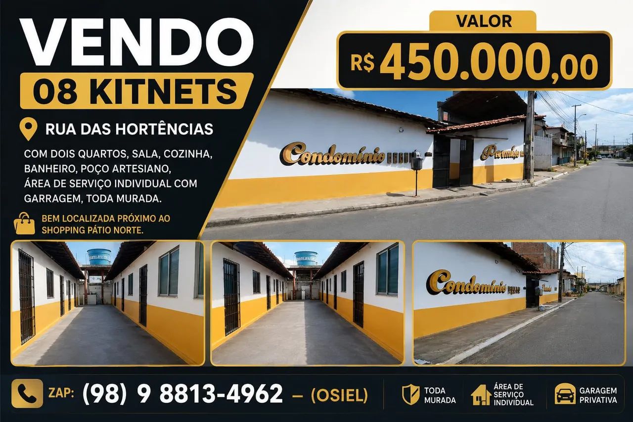 8 Kitnet todas com 2 quartos e espaço amplo, valor negociável 