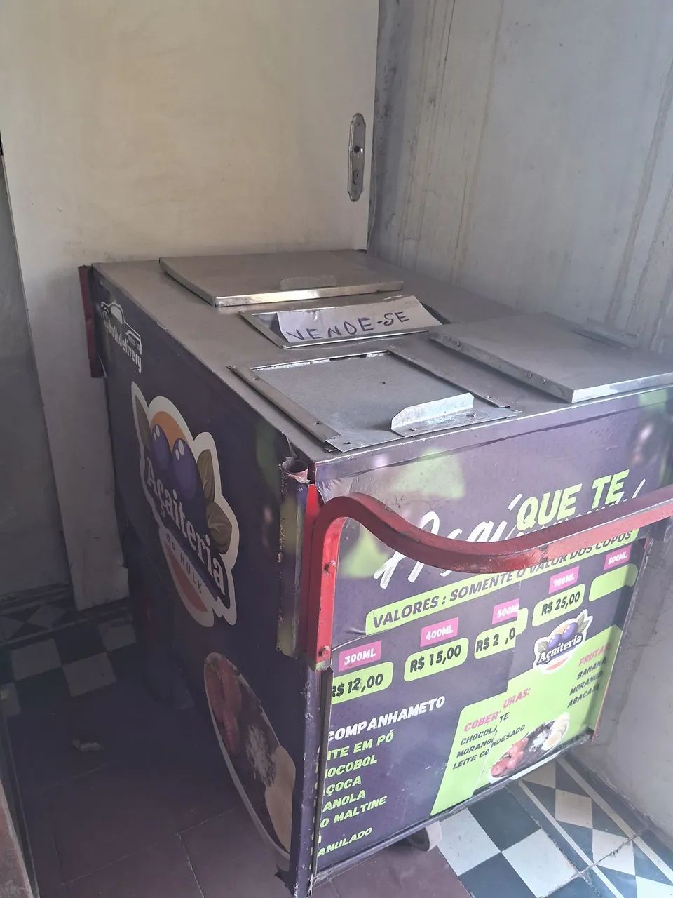 Carrinho Ambulante de Açaí e Sorvete em Aço Inox + Guarda-Sol  - Foto 2
