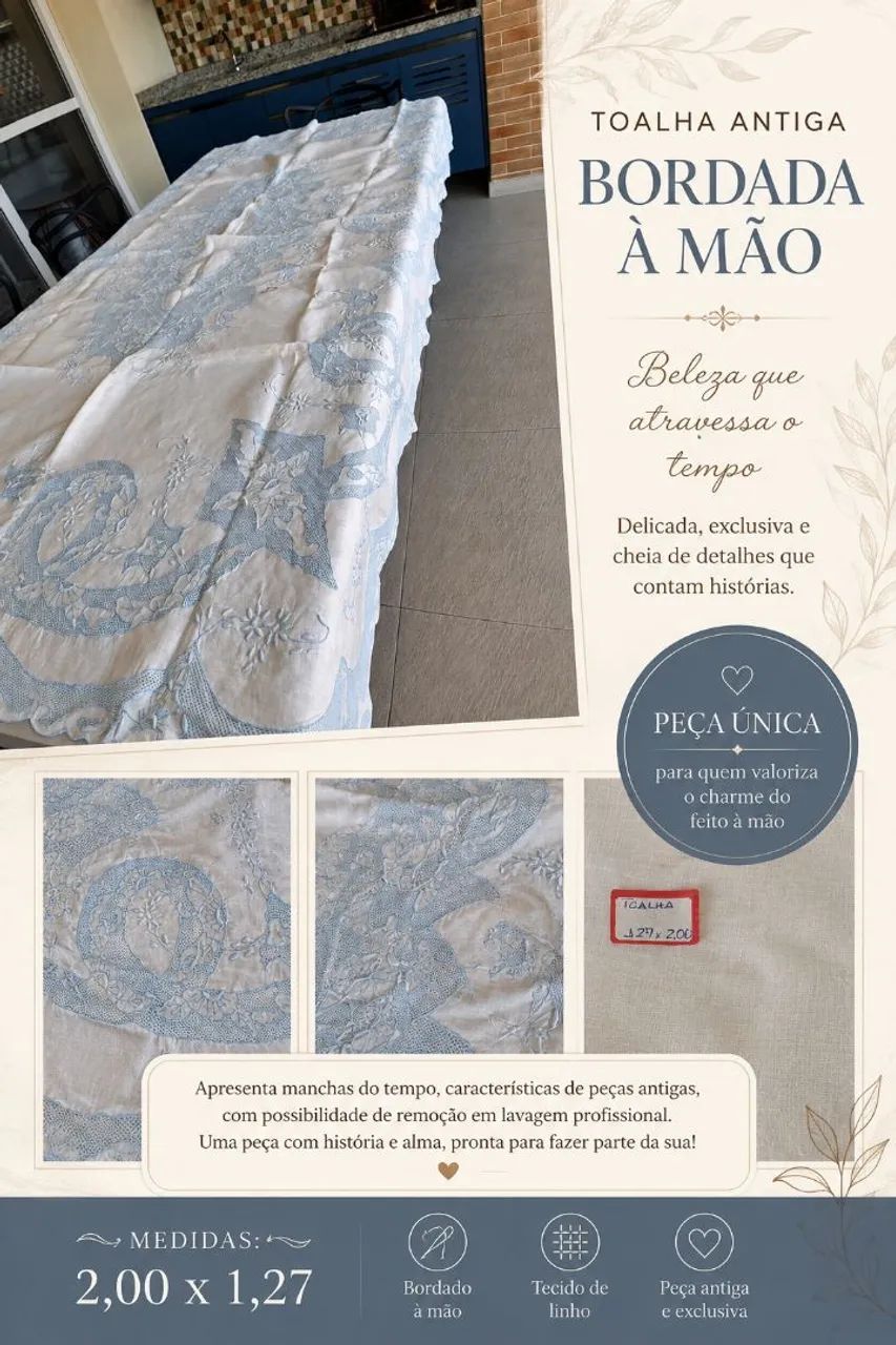 Toalha de mesa bordada - Antiga